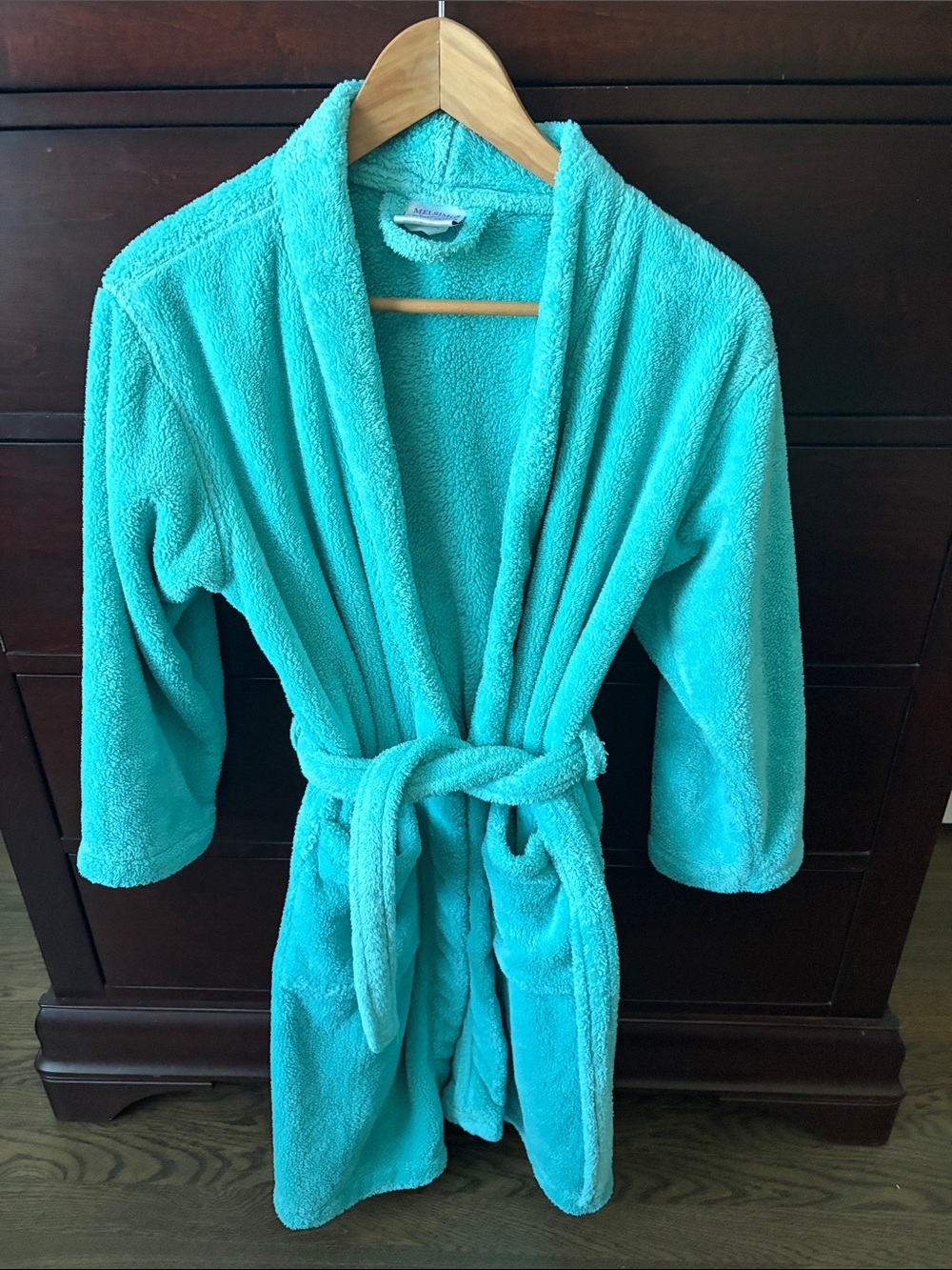 Plush Turquoise Shawl-Collar Bath Robe with Belt